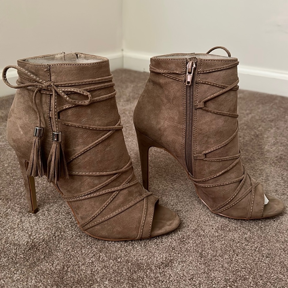 Womens suede tan booties - size 8